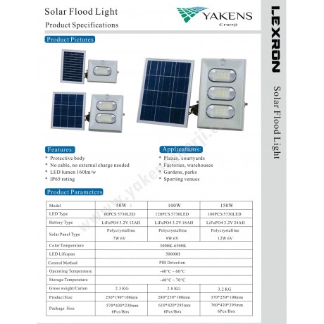 100 Watt Güneş Enerjili Projektör Lamba Lexron